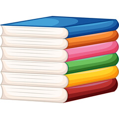 Stack of Five Colorful Hardcover Books With Blue Orange Pink Green Yellow And Red Covers Arranged In A Studio On A White Background