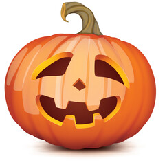 Spooky Glowing Halloween Jack O Lantern Pumpkin With Carved Scary Face Orange And Brown Colors Isolated On White Background Illuminated From Within