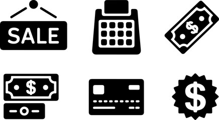 Different ways to pay at establishment with sale sign, credit card, cash bill, and pos terminal, price tag with dollar sign