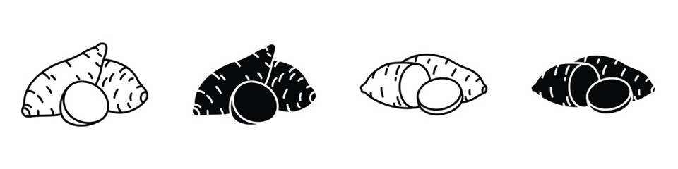 Sweet potato icon in linear and clipart style pack on white background.