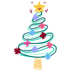 Whimsical Doodle Christmas Tree with Curved Lines