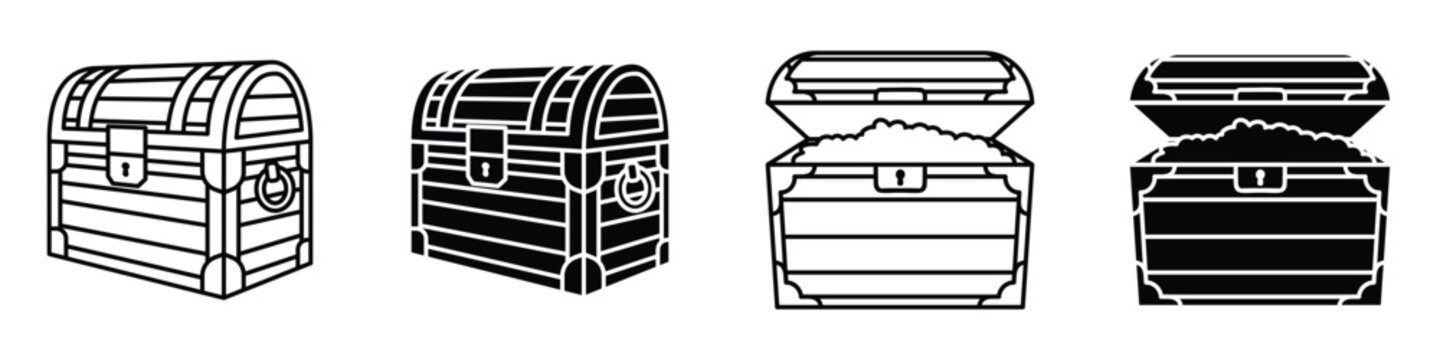 Treasure chest icon in linear and clipart style pack on white background.