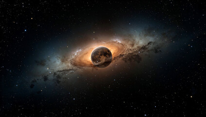 Celestial body amid nebulous cosmic dust