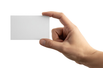 Fototapeta premium Hand holding a blank white business card isolated on white background