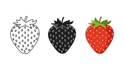 Strawberry vector illustration set simple flat design of fresh fruit isolated on white background