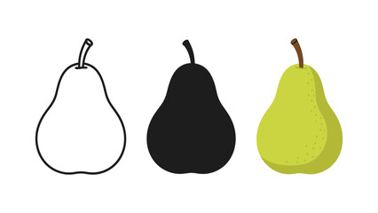 Pear illustration set featuring outline silhouette and color versions a simple vector design element isolated on white background