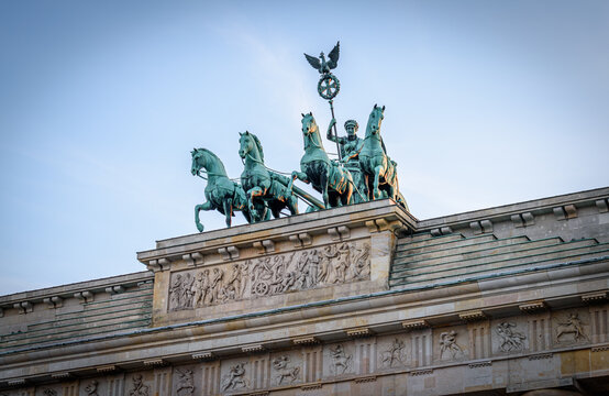 The Quadriga on top of Brandenburg Gate in Berlin, Germany.