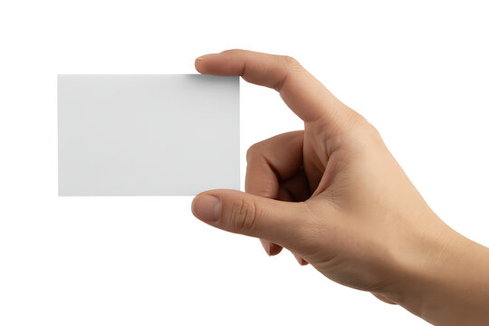 Hand holding a blank white business card isolated on white background - Powered by Adobe
