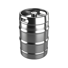 Shiny metal beer keg with ribbed texture isolated on transparent background