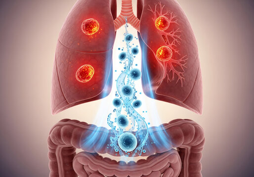 Asthma Relief Visualization - Gut Treg Stream Extinguishing Airway Inflammation