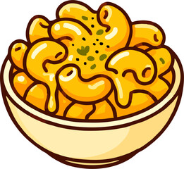 Cheesy Macaroni Bowl Vector with Melting Cheese and Herb Topping
