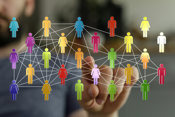 Abstract graphic of network people connecting, representing social relationships and digital connections.  Symb