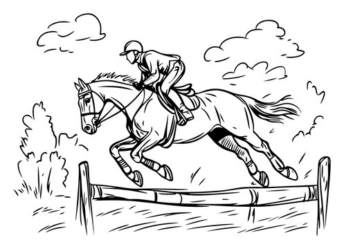 Horse and rider jumping fence &ndash; dynamic equestrian show‑jumping sports illustration