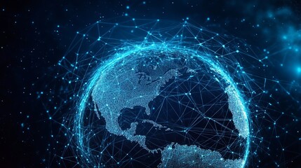 Connected world network featuring vibrant blue digital globe for modern technology solutions and international business growth