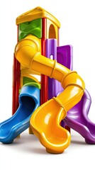 Brightly colored playground with slides and playhouses ideal for children's outdoor fun and imaginative play at any time