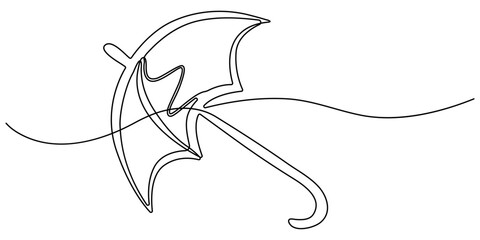 umbrella continuous one line drawing, Continuous one line drawing of opened umbrella. Single line drawing illustration of umbrella protection for rain and uv. Summer holiday concept vector art.