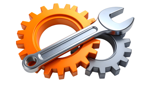 Gear and Wrench Icon for Settings and Tools (Transparent) - Powered by Adobe
