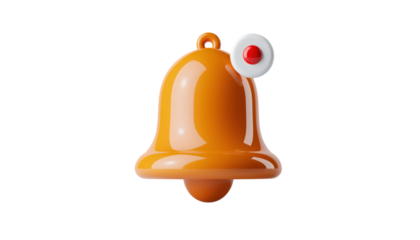 Orange Notification Bell with Alert Badge Icon, Transparent Background