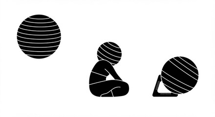 Empowering yoga practice with fitness ball in minimalist black and white design, finding balance and mindfulness through exercise, perfect for health and wellness brands