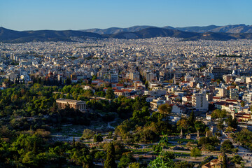 Athens cityscape and Temple of Hephaestus from Acropolis
