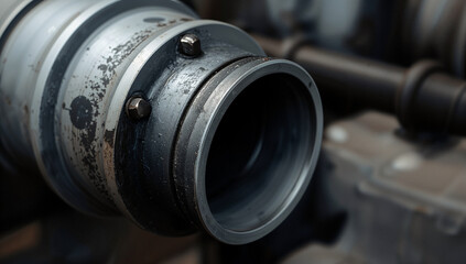 Close up of sturdy metal pipe and coupling