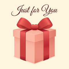 Gift Box with Red Ribbon and Just for You Text – Festive Greeting Illustration
