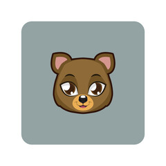 Obraz premium Adorable Brown Bear Cub Face with Big Eyes and a Charming Smile on a Gray Background