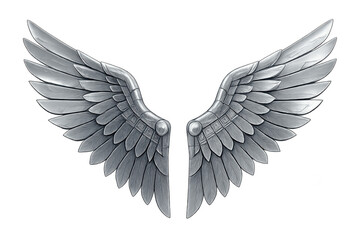 Obraz premium Silver mechanical wings icon for freedom, power, and fantasy concepts on a transparent background