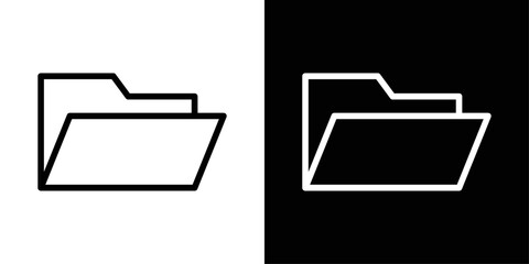 Folder icon in black and white stroke on background, ideal for file management, storage interfaces, and document organization tools.
