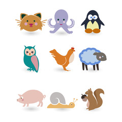 Cute Cartoon Animals Collection Vector Illustration of Various Animals in a Simple and Whimsical Style