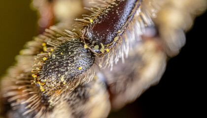 Extreme Macro Photography of a Bee's Hairy Leg Covered in Yellow Pollen Grains