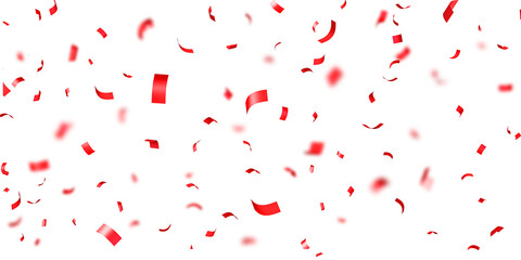 Naklejka premium Christmas red confetti falling on transparent. Falling red confetti and streamers seamless pattern on transparent background. 