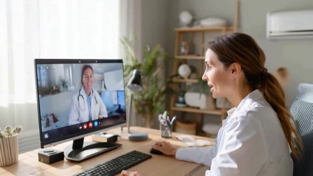 Telemedicine Consultation: A patient engages in a virtual consultation with a medical professional, representing modern healthcare accessibility and comfort.