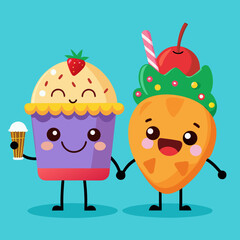 cute smiling snack icons.