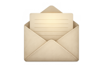 Receiving mail message icon. Vintage envelope with blank lined paper showing emerging correspondence concept