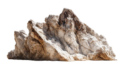 Closeup of a textured rock formation isolated on transparent background, showcasing its rough surface and unique geological features