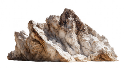 Closeup of a textured rock formation isolated on transparent background, showcasing its rough surface and unique geological features