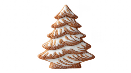 Gingerbread christmas tree cookie with sugar powder isolated on transparent background for holiday season