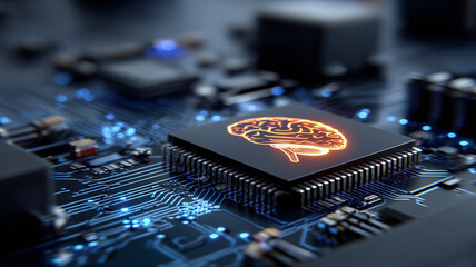 A neural processing unit illustrating the concept of machine intelligence operating within an electronic environment to enhance analytical and cognitive functions.
