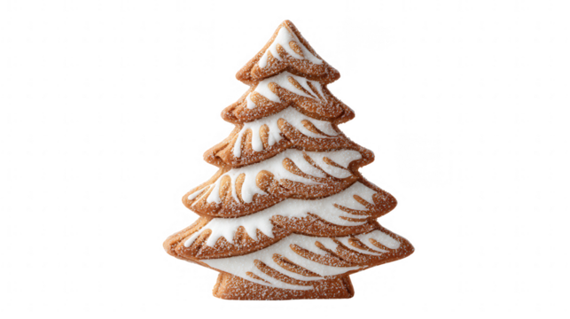 Gingerbread christmas tree cookie with sugar powder isolated on transparent background for holiday season