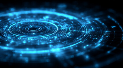Futuristic circular data interface resembling a radar screen, representing analytics and real time monitoring, symbolizing how organizations track performance, manage risk 