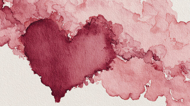 Romantic red heart painting, an art watercolor concept of passionate love and relationship. Abstract design on textured paper background