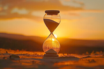 Hourglass at sunset, expiring time concept