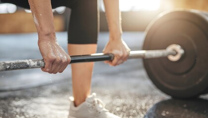 Intense fitness motivation image of hands holding heavy weight high resolution photo