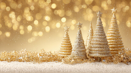 Elegant gold Christmas tree decoration with sparkling light on bokeh background. festive, magical holiday scene for winter celebration