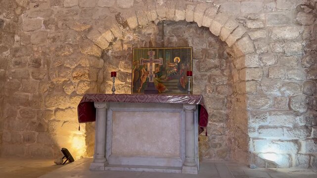 Nazareth, Israel, November 18, 2025 &mdash; The Synagogue Church, a small Christian church in the center of Nazareth, traditionally believed to stand on the site of the village synagogue from Jesus&rsquo; time, w