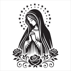 Holy Virgin Mary With Halo And Roses Icon