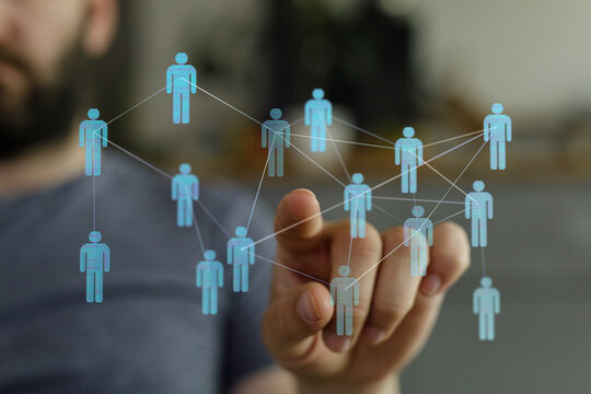 Concept of the human network, global connection, teamwork, people, touch, communication, networking, digital in