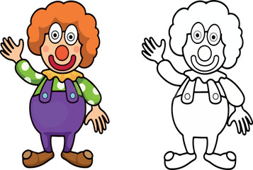 Cartoon Clown Waving Illustration | Happy Circus Performer Clip Art for Kids, Coloring Books, Parties and Entertainment