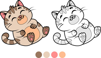 Cute playful kitten lying cartoon vector and coloring page